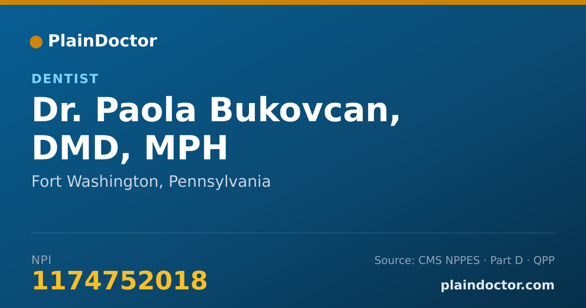 Shareable card for Paola Bukovcan, DMD, MPH - Dentist, Fort Washington, PA
