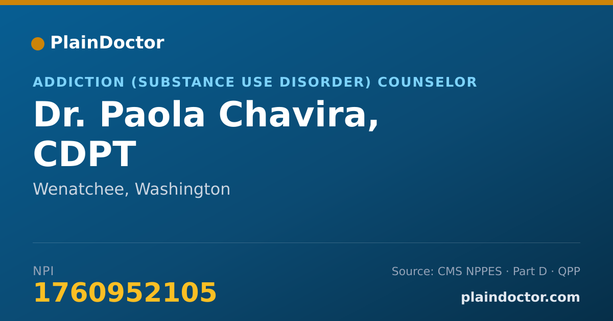 Shareable card for Paola Chavira, CDPT - Addiction (Substance Use Disorder) Counselor, Wenatchee, WA