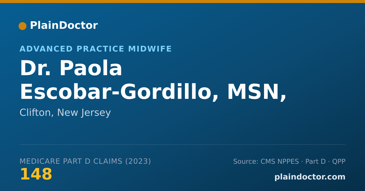 Shareable card for Paola Escobar-Gordillo, MSN, MBA-HCM, CNM - Advanced Practice Midwife, Clifton, NJ