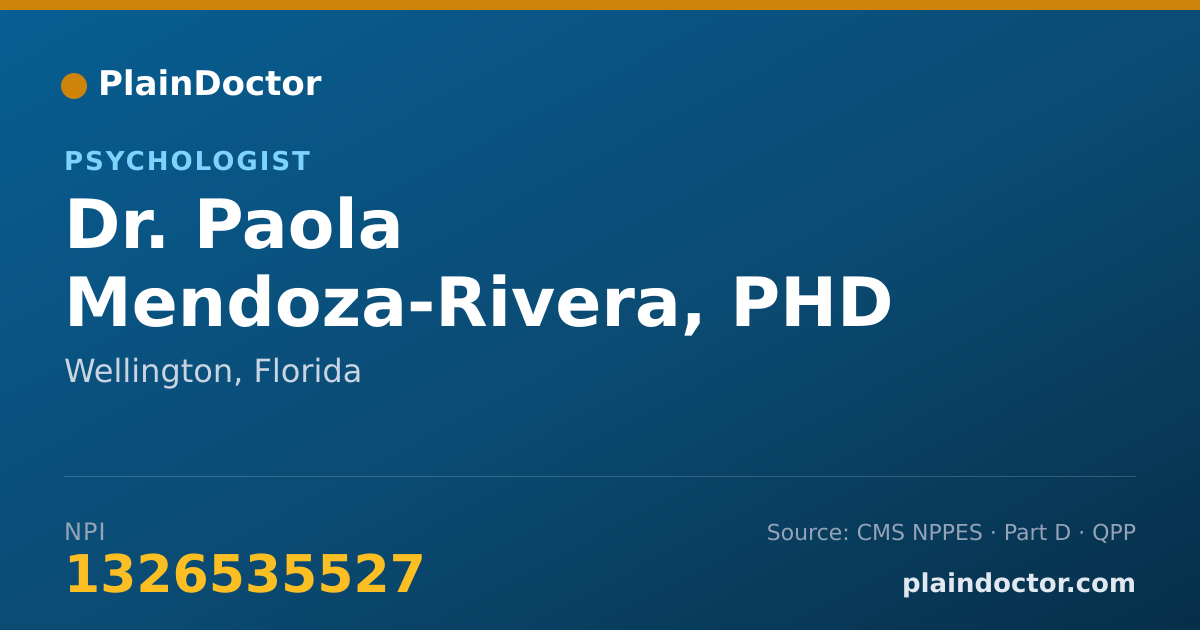 Shareable card for Paola Mendoza-Rivera, PHD - Psychologist, Wellington, FL