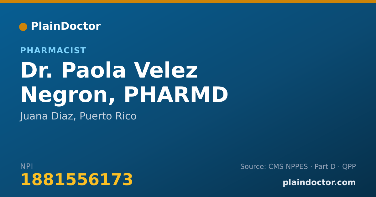 Shareable card for Paola Velez Negron, PHARMD - Pharmacist, Juana Diaz, PR