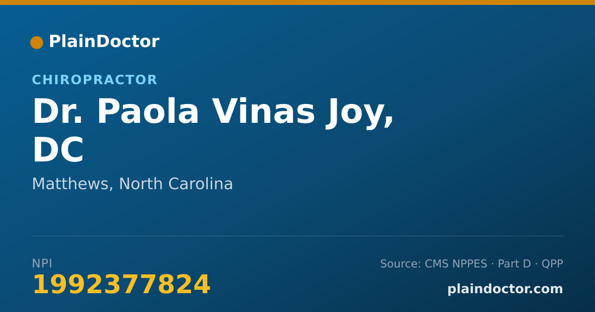 Shareable card for Paola Vinas Joy, DC - Chiropractor, Matthews, NC
