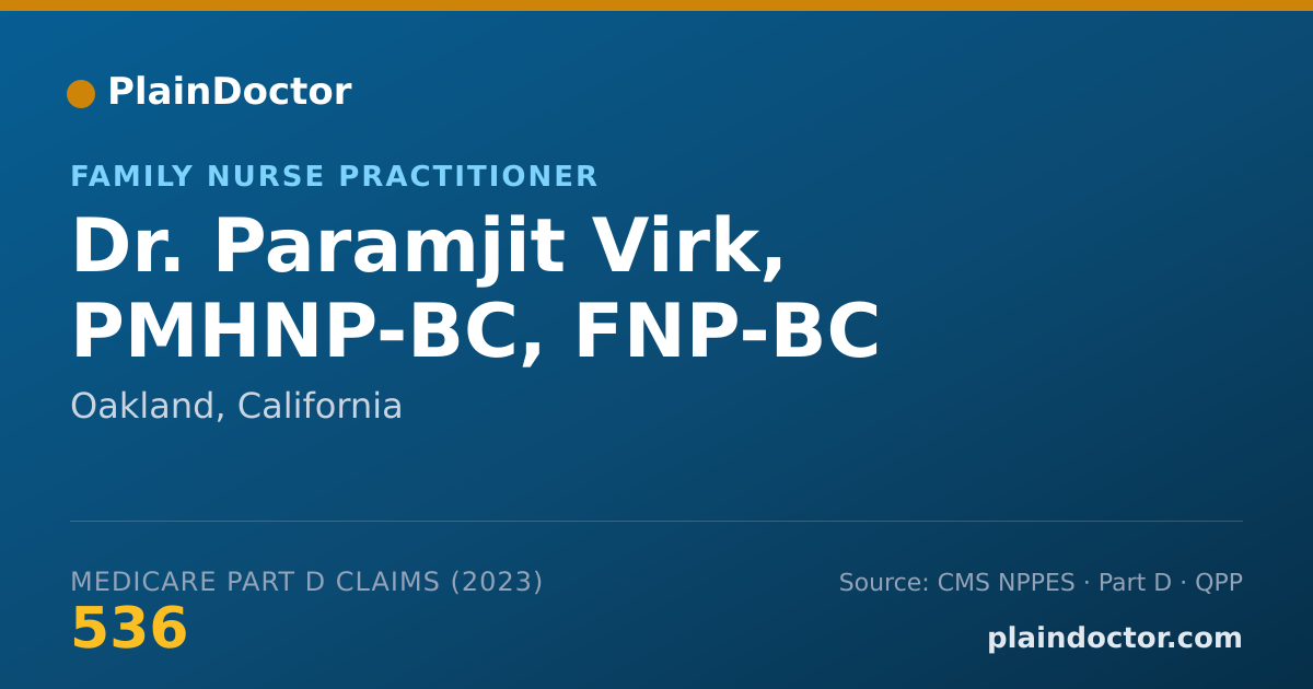 Shareable card for Paramjit Virk, PMHNP-BC, FNP-BC - Family Nurse Practitioner, Oakland, CA