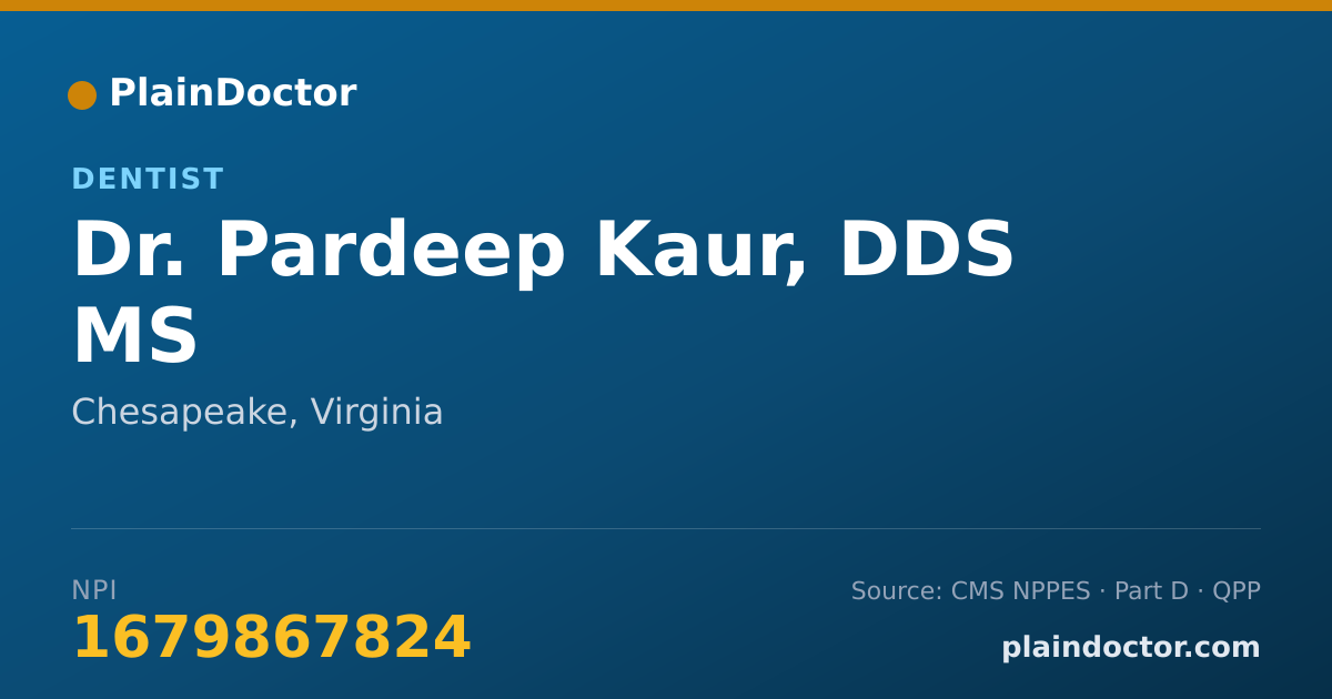 Shareable card for Pardeep Kaur, DDS MS - Dentist, Chesapeake, VA