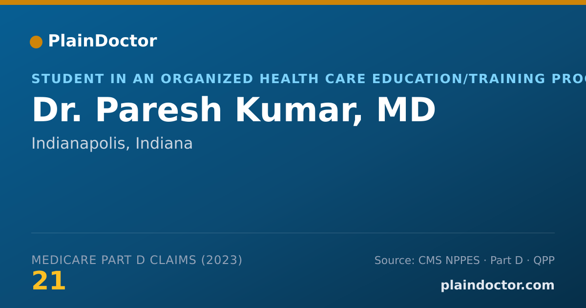 Shareable card for Paresh Kumar, MD - Student in an Organized Health Care Education/Training Program, Indianapolis, IN