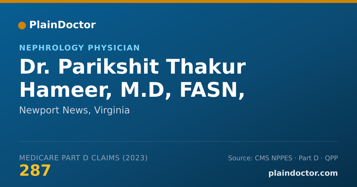 Shareable card for Parikshit Thakur Hameer, M.D, FASN, FNKF - Nephrology Physician, Newport News, VA