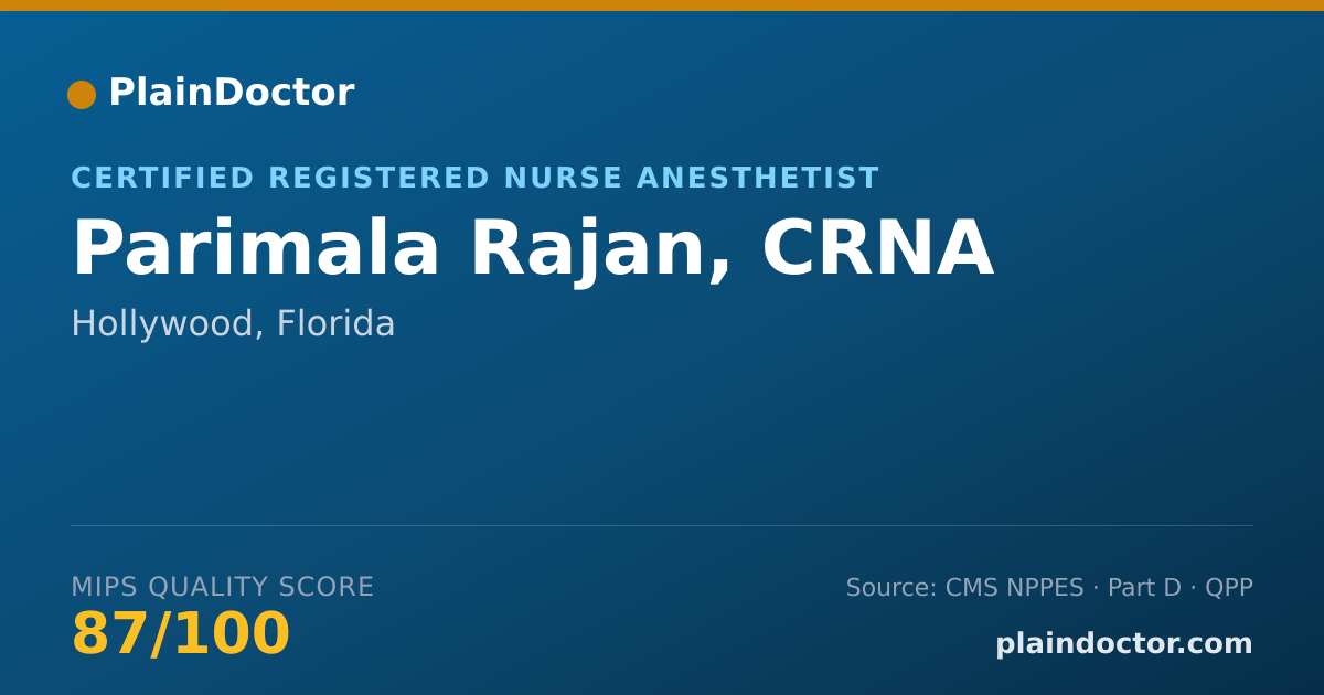 Shareable card for Parimala Rajan, CRNA - Certified Registered Nurse Anesthetist, Hollywood, FL