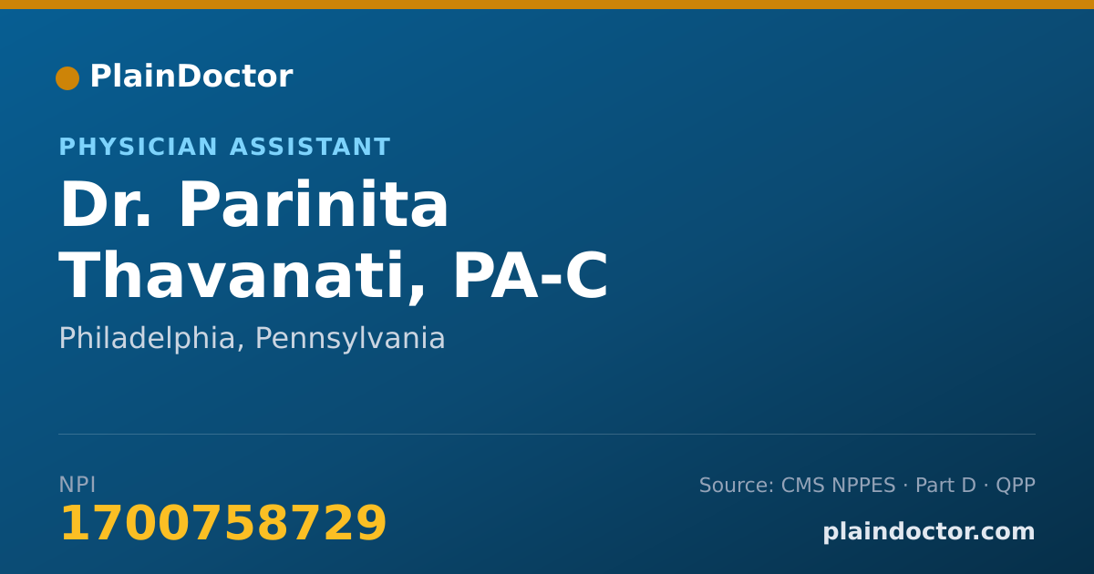 Shareable card for Parinita Thavanati, PA-C - Physician Assistant, Philadelphia, PA
