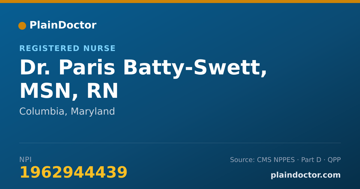 Shareable card for Paris Batty-Swett, MSN, RN - Registered Nurse, Columbia, MD