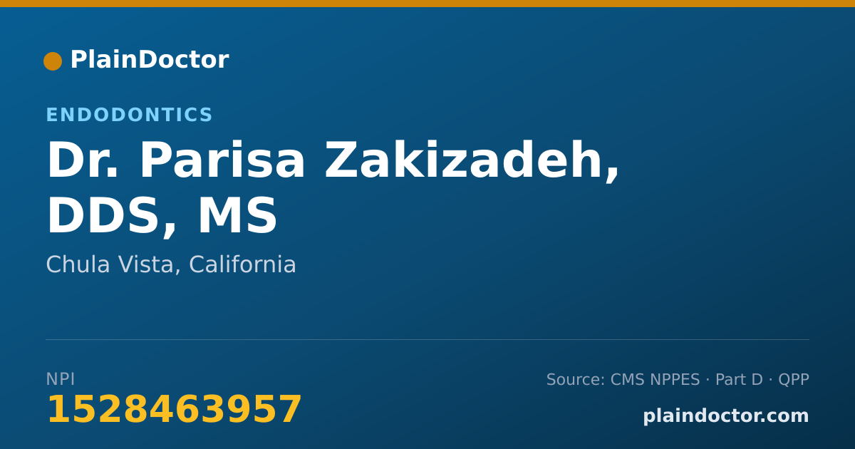 Shareable card for Parisa Zakizadeh, DDS, MS - Endodontics, Chula Vista, CA