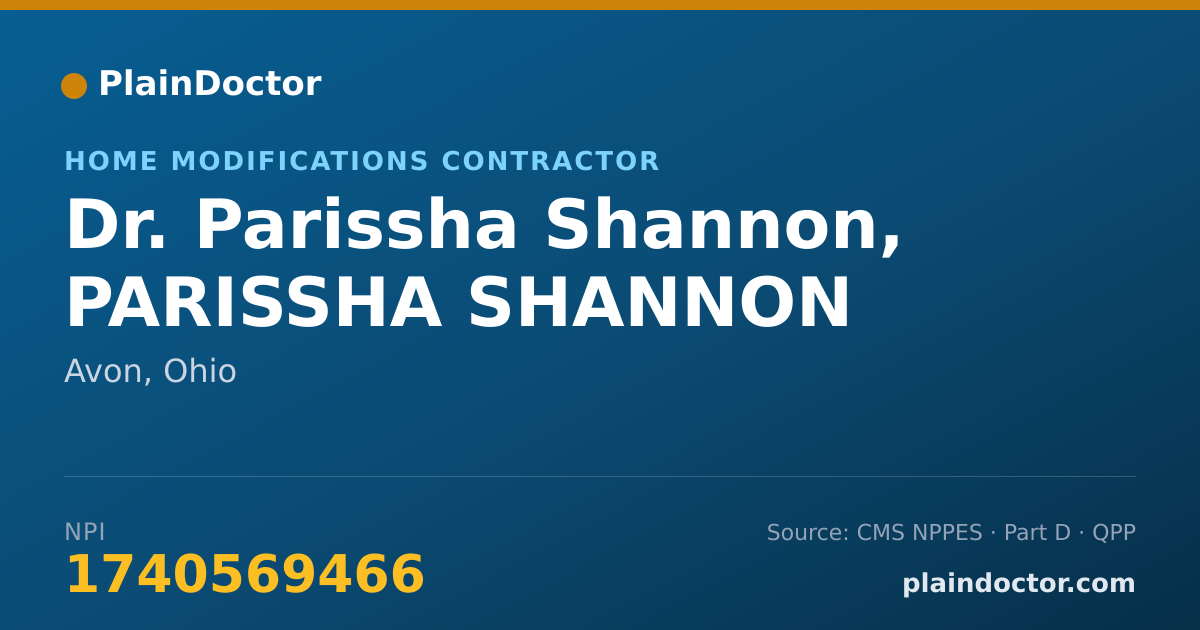 Shareable card for Parissha Shannon, PARISSHA SHANNON - Home Modifications Contractor, Avon, OH