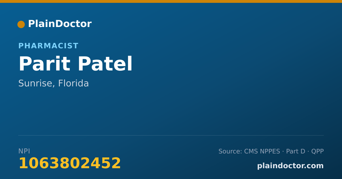 Shareable card for Parit Patel - Pharmacist, Sunrise, FL