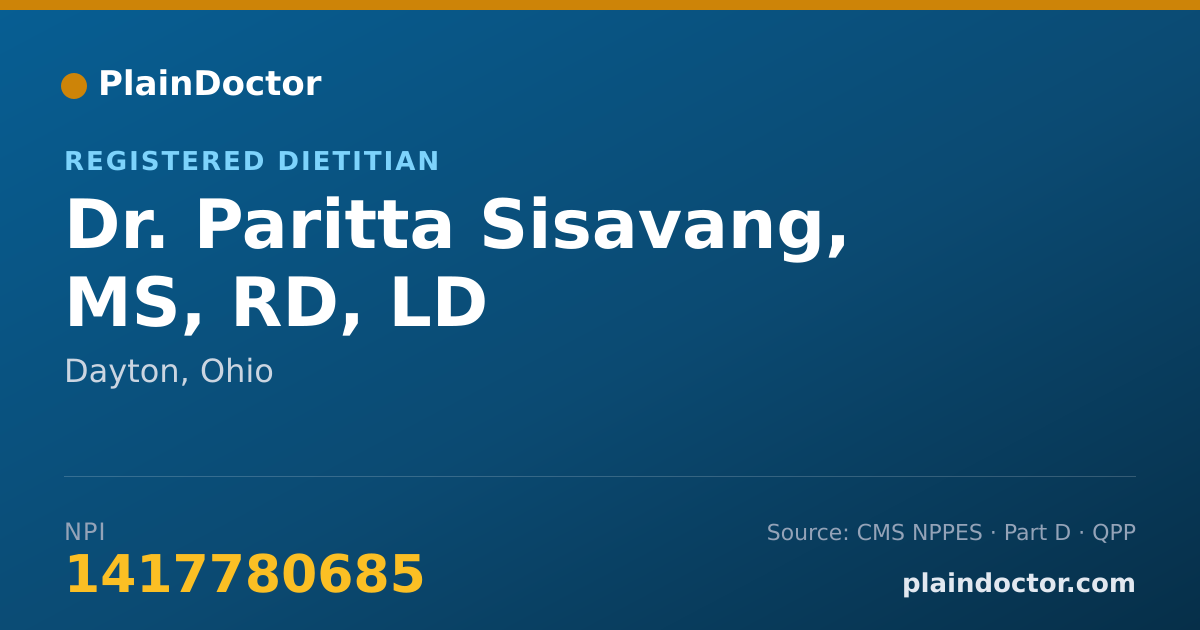 Shareable card for Paritta Sisavang, MS, RD, LD - Registered Dietitian, Dayton, OH