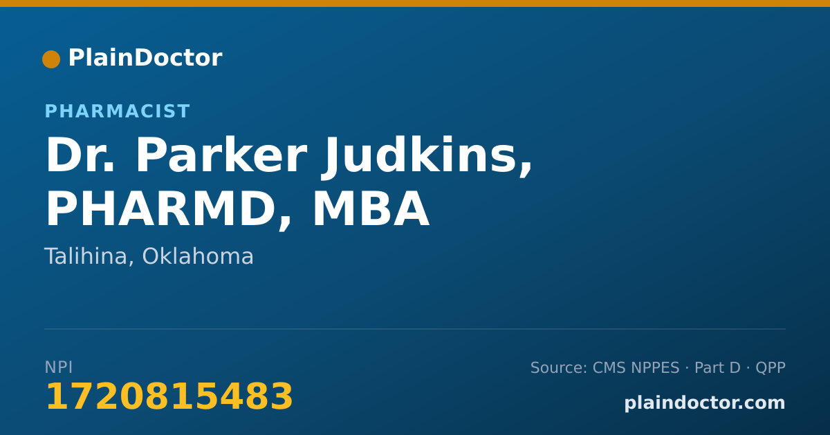 Shareable card for Parker Judkins, PHARMD, MBA - Pharmacist, Talihina, OK