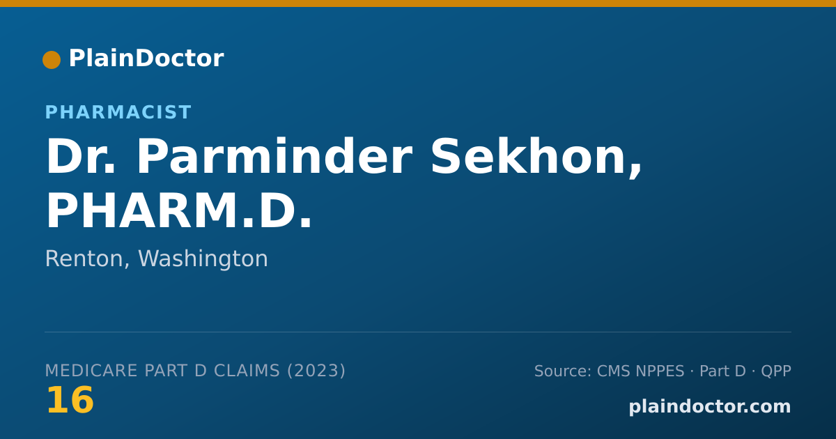 Shareable card for Parminder Sekhon, PHARM.D. - Pharmacist, Renton, WA