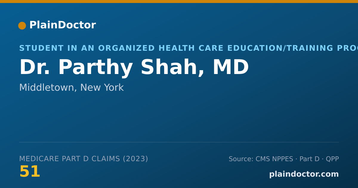 Shareable card for Parthy Shah, MD - Student in an Organized Health Care Education/Training Program, Middletown, NY