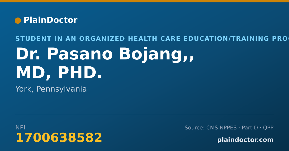 Shareable card for Pasano Bojang,, MD, PHD. - Student in an Organized Health Care Education/Training Program, York, PA