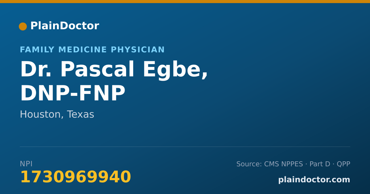 Shareable card for Pascal Egbe, DNP-FNP - Family Medicine Physician, Houston, TX