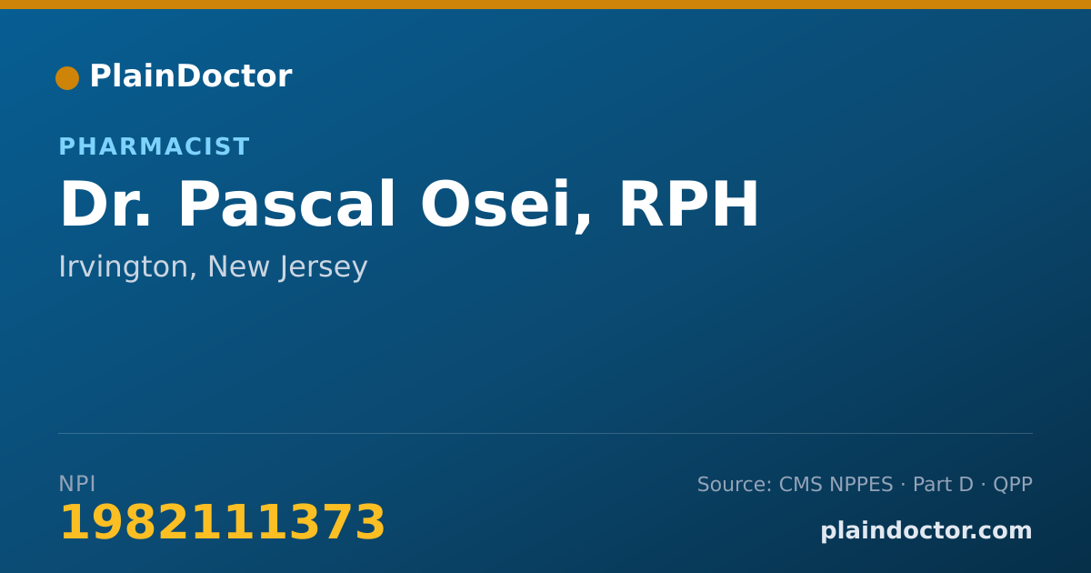 Shareable card for Pascal Osei, RPH - Pharmacist, Irvington, NJ