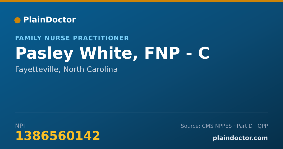 Shareable card for Pasley White, FNP - C - Family Nurse Practitioner, Fayetteville, NC