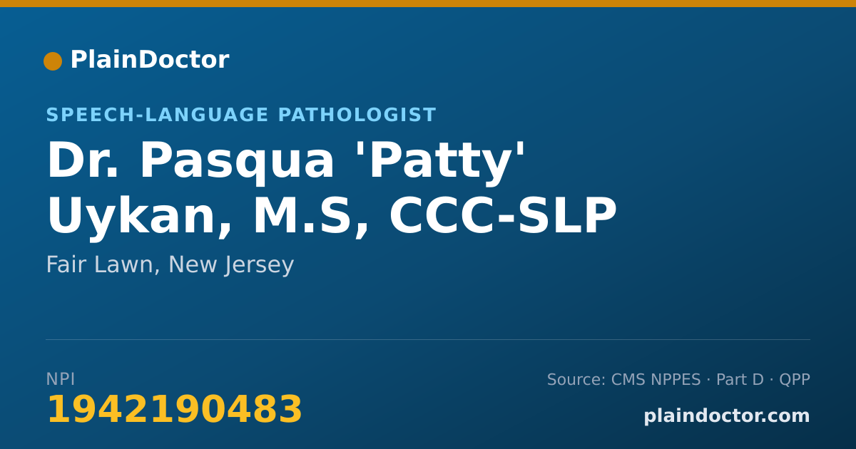 Shareable card for Pasqua 'Patty' Uykan, M.S, CCC-SLP - Speech-Language Pathologist, Fair Lawn, NJ