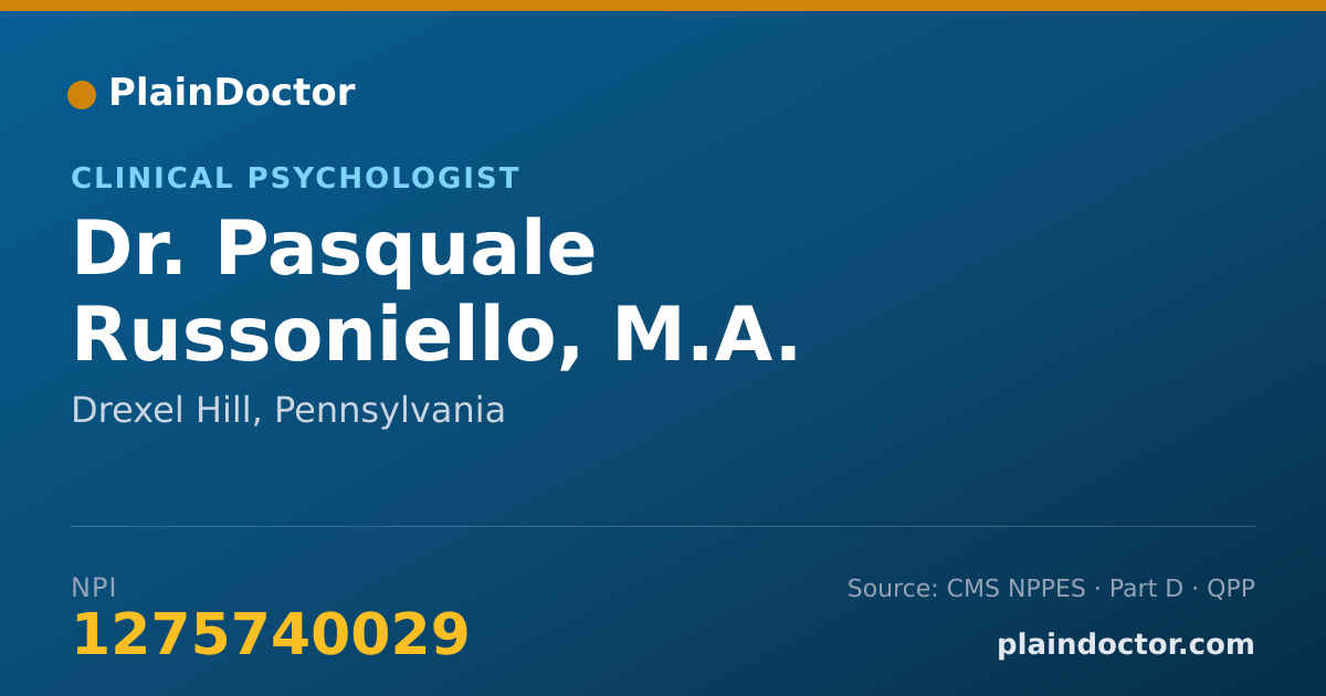 Shareable card for Pasquale Russoniello, M.A. - Clinical Psychologist, Drexel Hill, PA