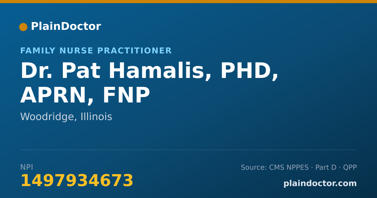 Shareable card for Pat Hamalis, PHD, APRN, FNP - Family Nurse Practitioner, Woodridge, IL