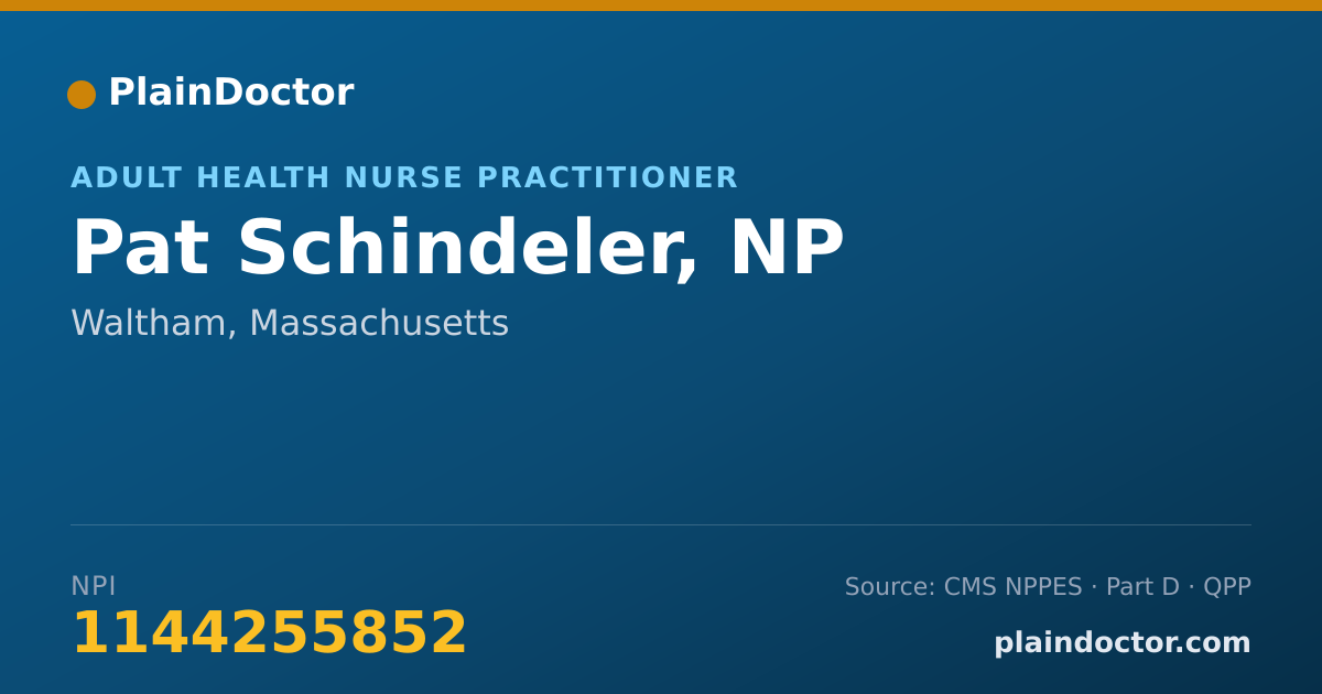Shareable card for Pat Schindeler, NP - Adult Health Nurse Practitioner, Waltham, MA