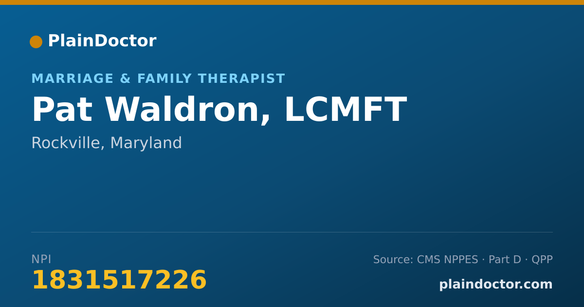 Shareable card for Pat Waldron, LCMFT - Marriage & Family Therapist, Rockville, MD