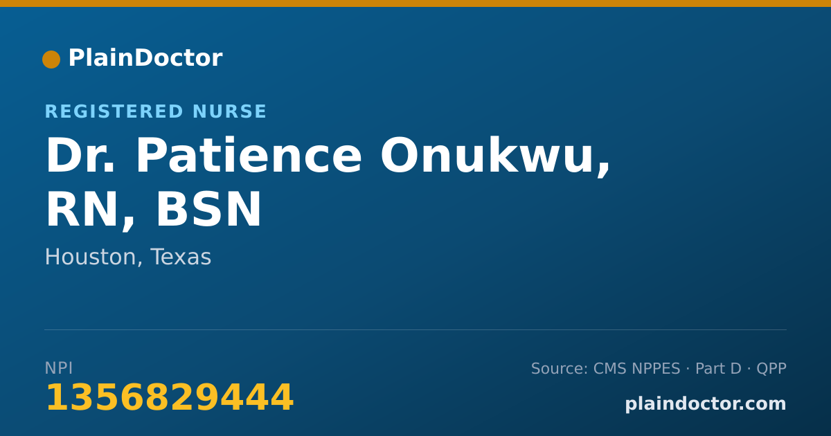 Shareable card for Patience Onukwu, RN, BSN - Registered Nurse, Houston, TX