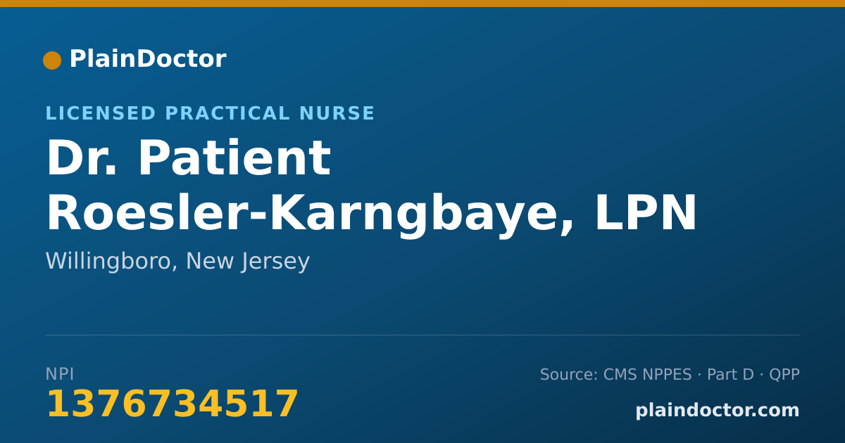 Shareable card for Patient Roesler-Karngbaye, LPN - Licensed Practical Nurse, Willingboro, NJ