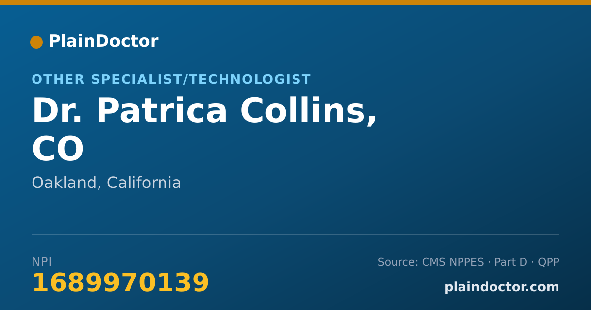 Shareable card for Patrica Collins, CO - Other Specialist/Technologist, Oakland, CA