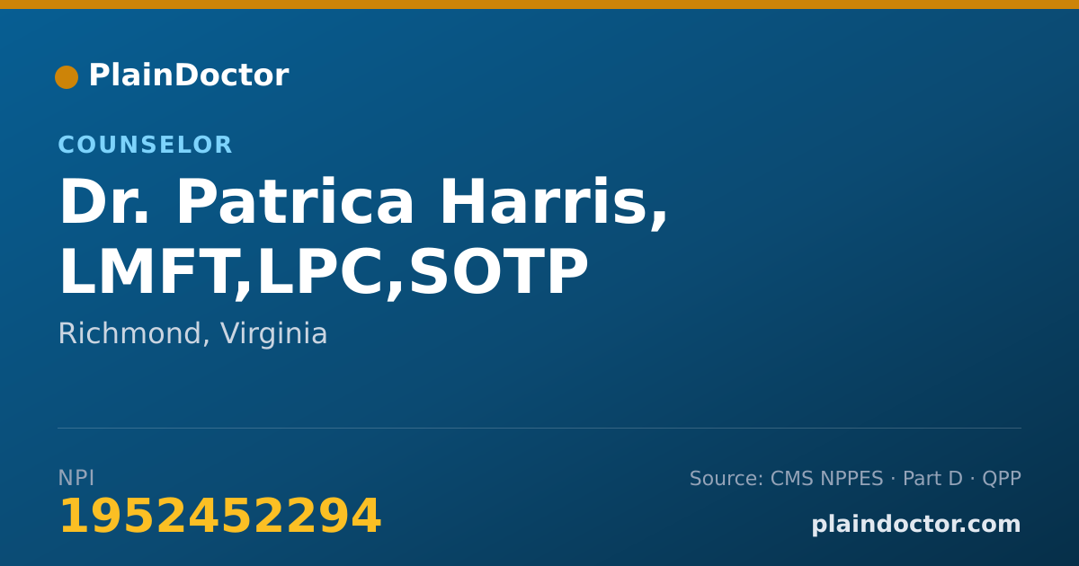Shareable card for Patrica Harris, LMFT,LPC,SOTP - Counselor, Richmond, VA