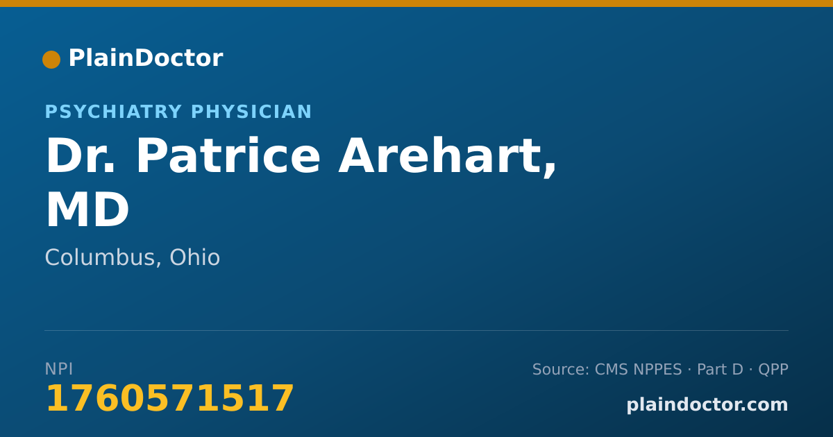 Shareable card for Patrice Arehart, MD - Psychiatry Physician, Columbus, OH