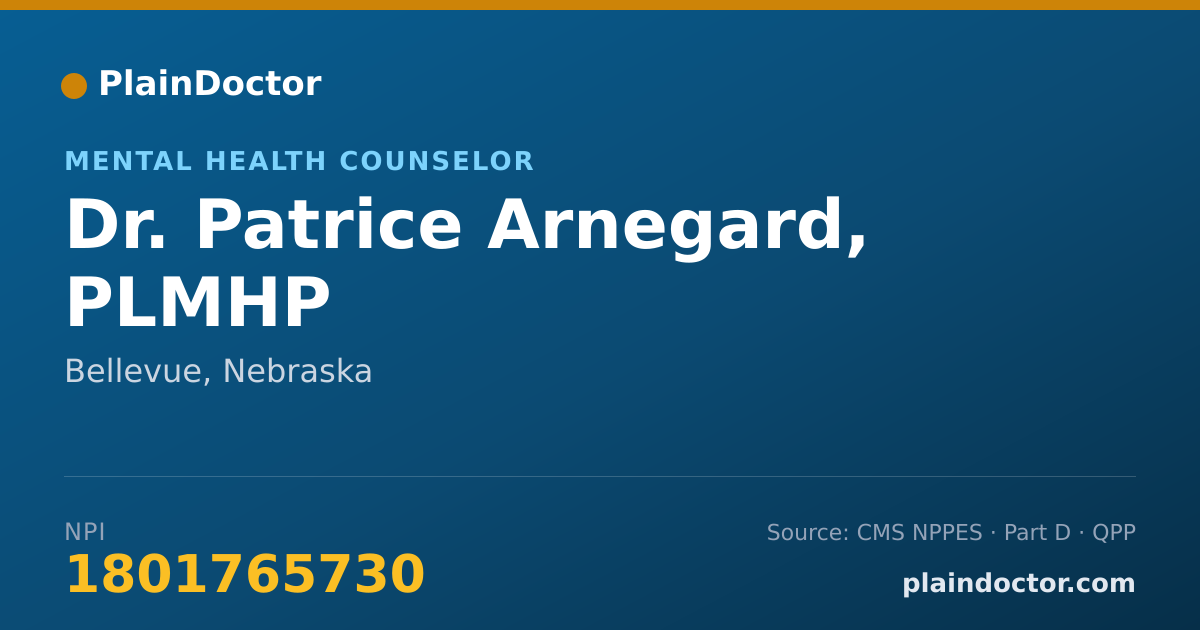 Shareable card for Patrice Arnegard, PLMHP - Mental Health Counselor, Bellevue, NE