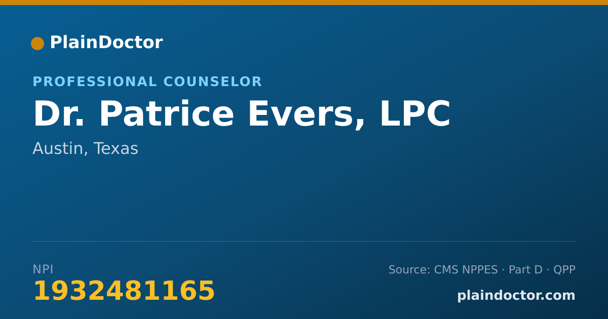 Shareable card for Patrice Evers, LPC - Professional Counselor, Austin, TX