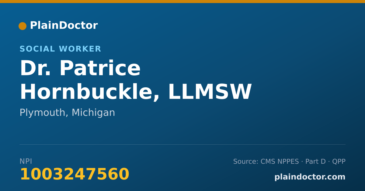 Shareable card for Patrice Hornbuckle, LLMSW - Social Worker, Plymouth, MI