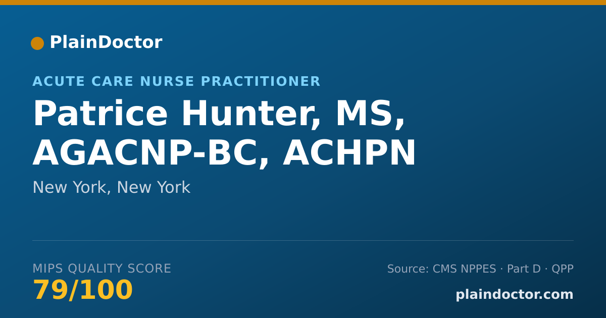 Shareable card for Patrice Hunter, MS, AGACNP-BC, ACHPN - Acute Care Nurse Practitioner, New York, NY