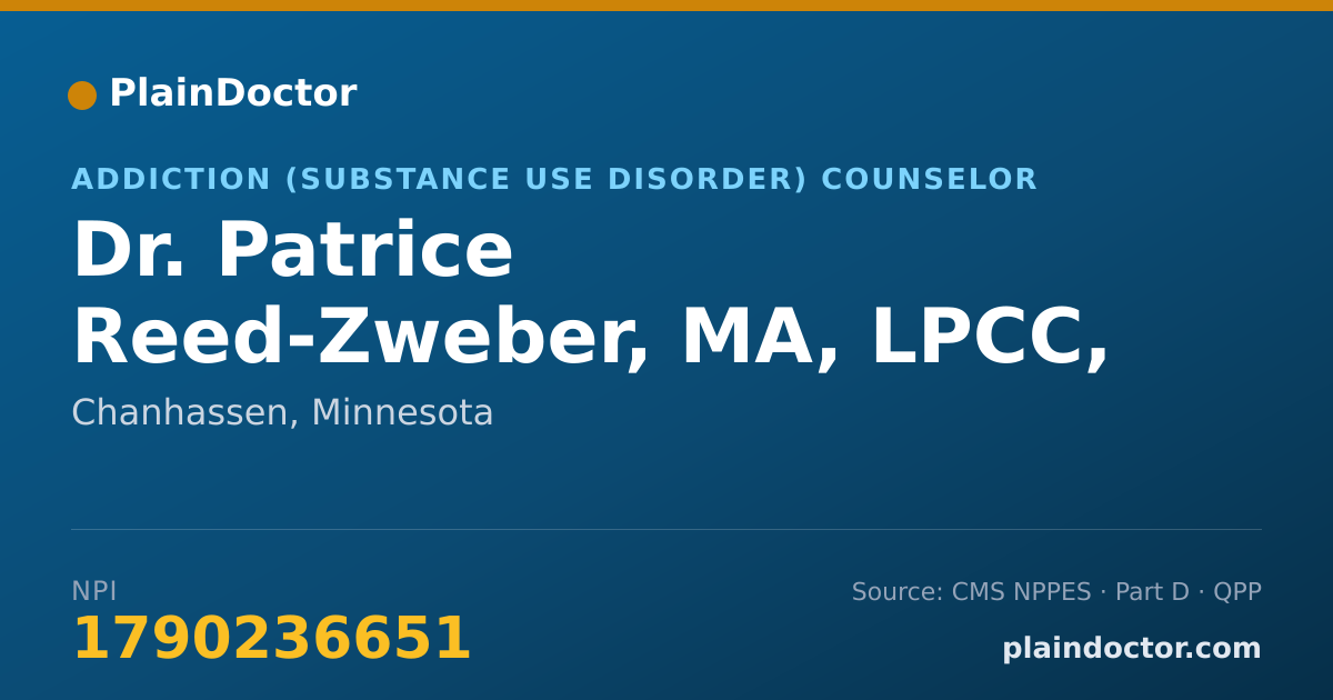 Shareable card for Patrice Reed-Zweber, MA, LPCC, LADC - Addiction (Substance Use Disorder) Counselor, Chanhassen, MN