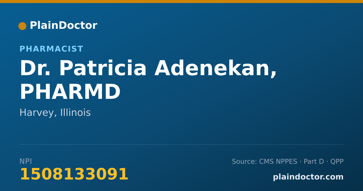 Shareable card for Patricia Adenekan, PHARMD - Pharmacist, Harvey, IL