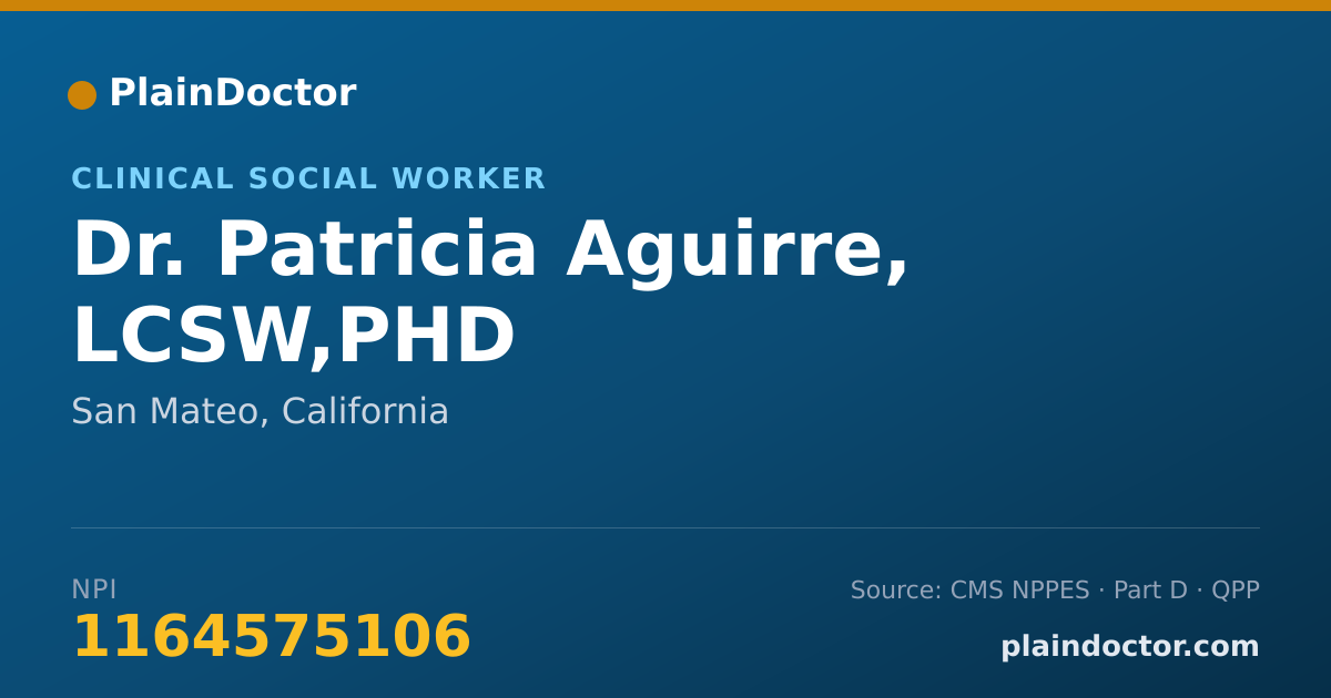 Shareable card for Patricia Aguirre, LCSW,PHD - Clinical Social Worker, San Mateo, CA