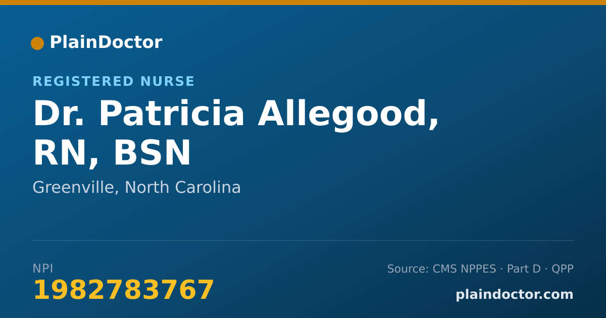 Shareable card for Patricia Allegood, RN, BSN - Registered Nurse, Greenville, NC