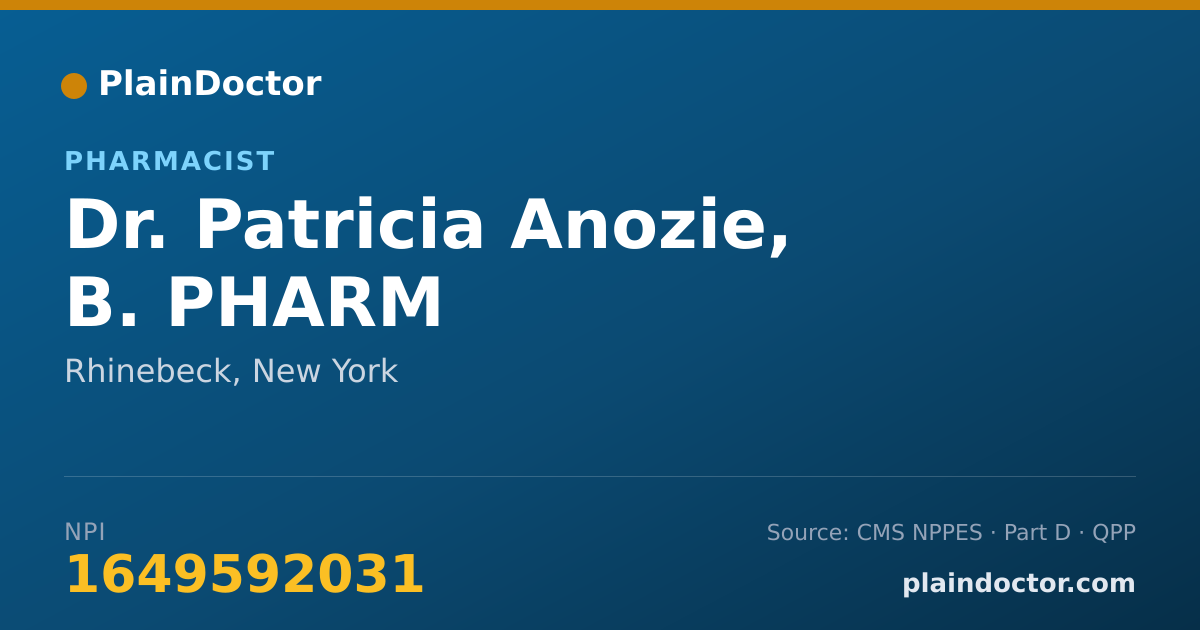 Shareable card for Patricia Anozie, B. PHARM - Pharmacist, Rhinebeck, NY
