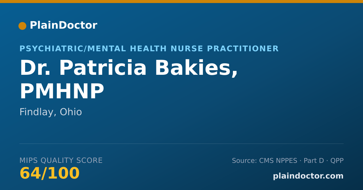 Shareable card for Patricia Bakies, PMHNP - Psychiatric/Mental Health Nurse Practitioner, Findlay, OH