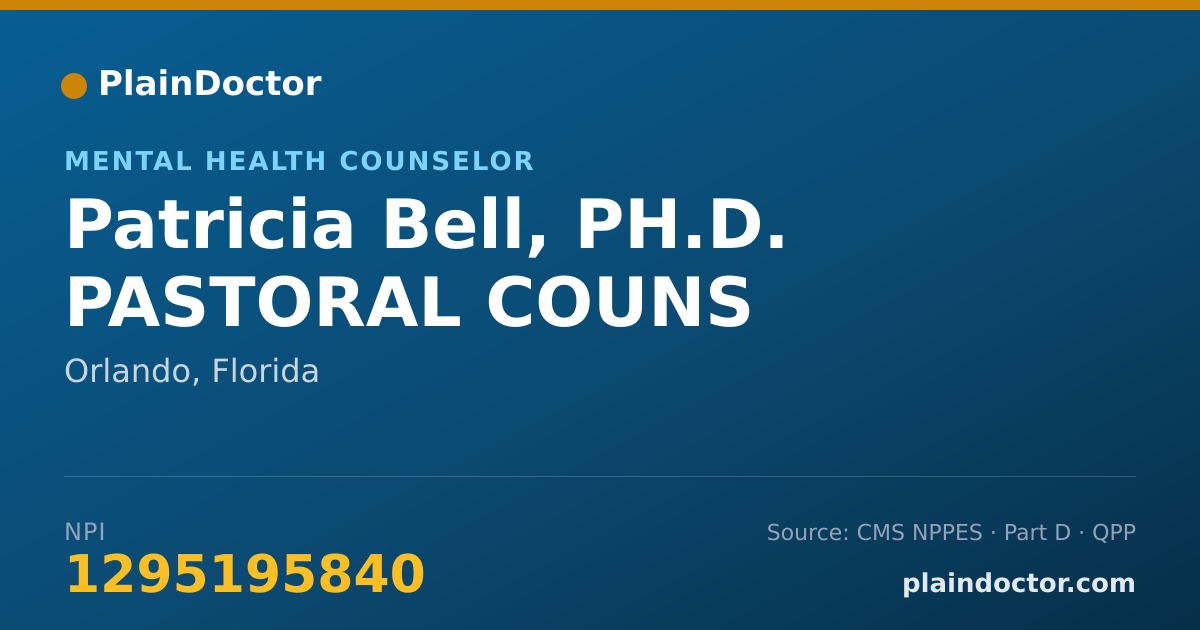 Shareable card for Patricia Bell, PH.D. PASTORAL COUNS - Mental Health Counselor, Orlando, FL