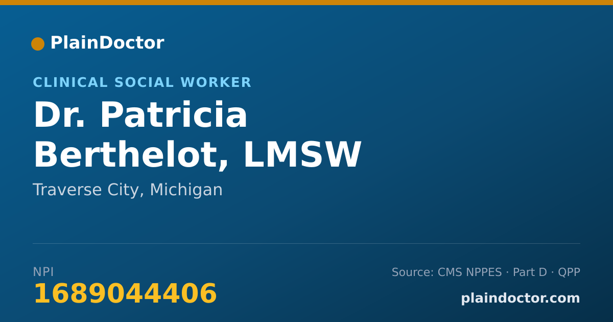 Shareable card for Patricia Berthelot, LMSW - Clinical Social Worker, Traverse City, MI