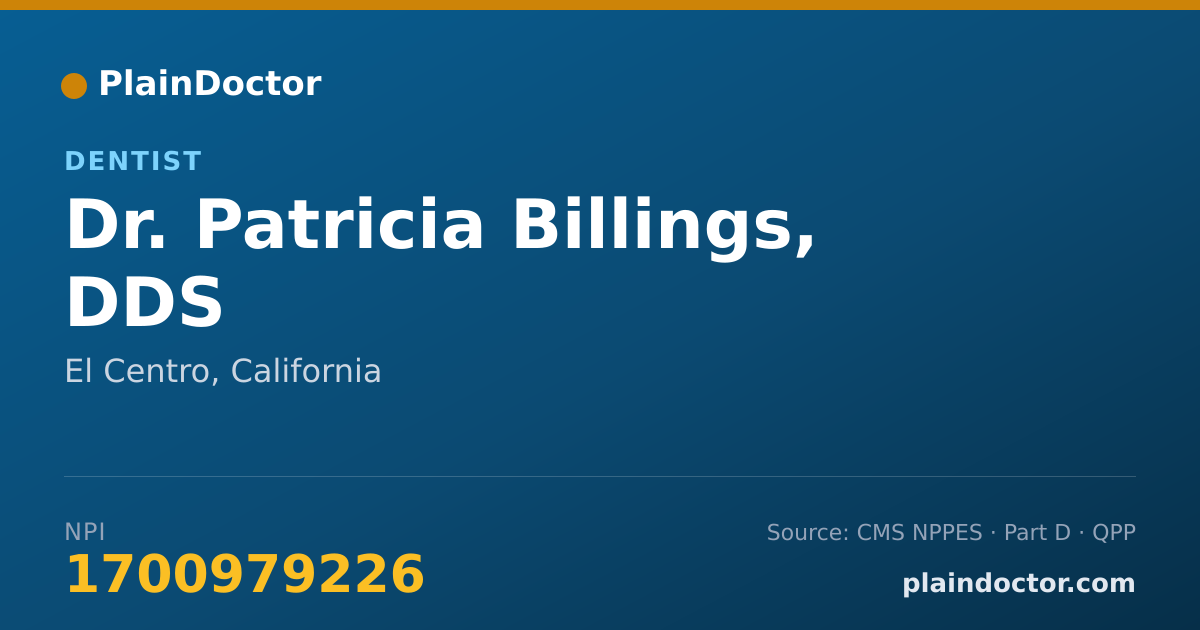 Shareable card for Patricia Billings, DDS - Dentist, El Centro, CA