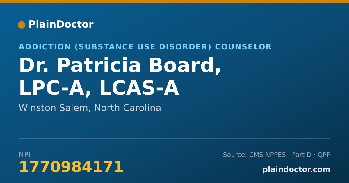 Shareable card for Patricia Board, LPC-A, LCAS-A - Addiction (Substance Use Disorder) Counselor, Winston Salem, NC