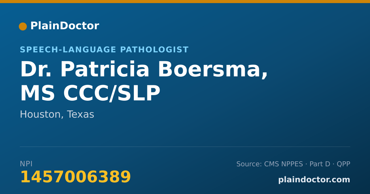 Shareable card for Patricia Boersma, MS CCC/SLP - Speech-Language Pathologist, Houston, TX