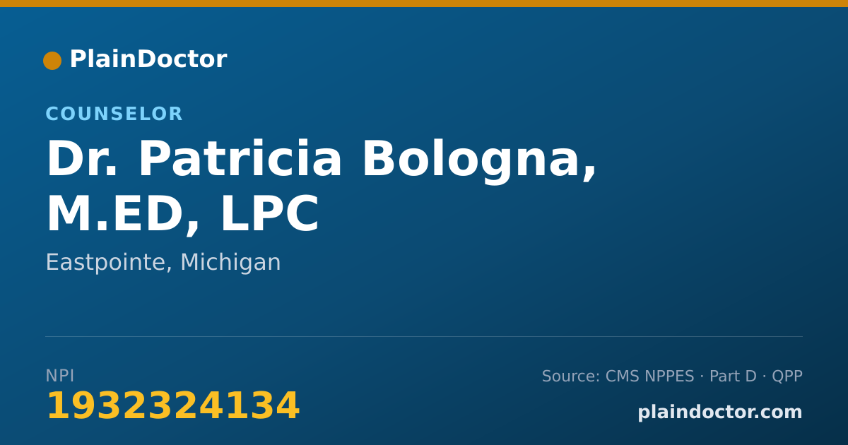 Shareable card for Patricia Bologna, M.ED, LPC - Counselor, Eastpointe, MI